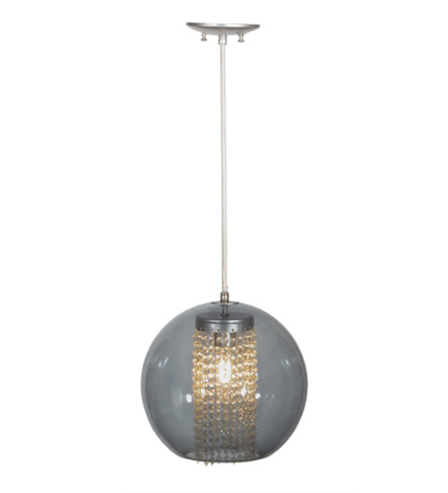 Meyda Lighting Bola 12" Sparkle Silver Crystal Pendant Light With Smoke and Clear Shade Glass