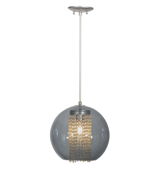 Meyda Lighting Bola 12" Sparkle Silver Crystal Pendant Light With Smoke and Clear Shade Glass