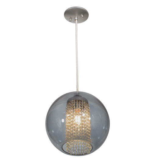 Meyda Lighting Bola 12" Sparkle Silver Crystal Pendant Light With Smoke and Clear Shade Glass