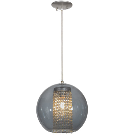Meyda Lighting Bola 12" Sparkle Silver Crystal Pendant Light With Smoke and Clear Shade Glass