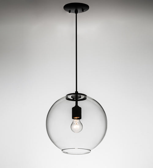 Meyda Lighting Bola 12" Textured Black Pendant Light With Clear Shade Glass
