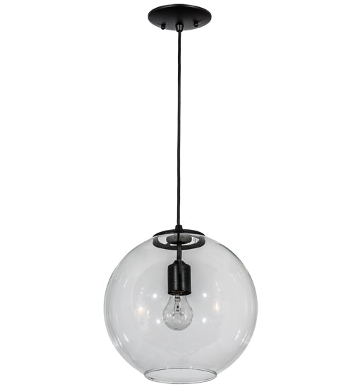 Meyda Lighting Bola 12" Textured Black Pendant Light With Clear Shade Glass