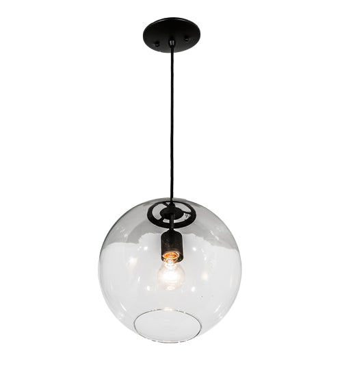 Meyda Lighting Bola 12" Textured Black Pendant Light With Clear Shade Glass