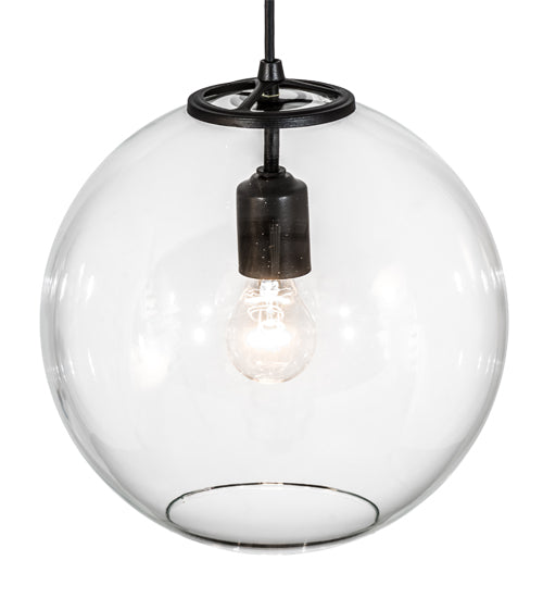 Meyda Lighting Bola 12" Textured Black Pendant Light With Clear Shade Glass