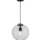 Meyda Lighting Bola 12" Textured Black Pendant Light With Clear Shade Glass
