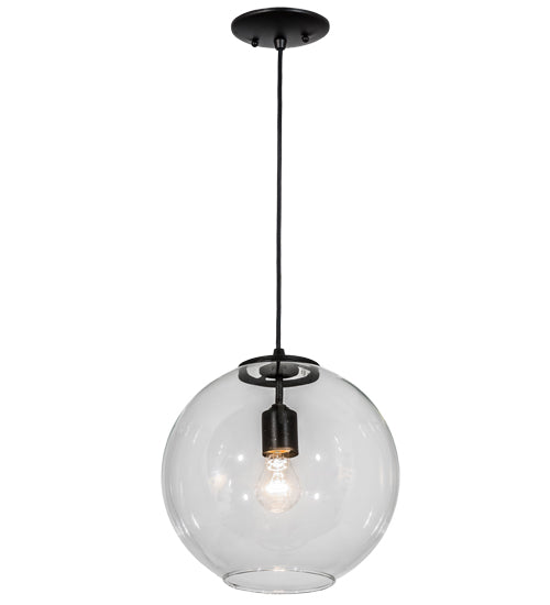 Meyda Lighting Bola 12" Textured Black Pendant Light With Clear Shade Glass