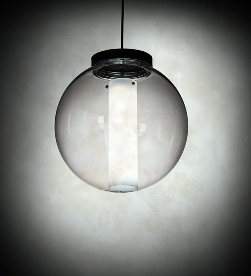 Meyda Lighting Bola 14" LED Pewter Cilindro Pendant Light With White & Clear Shade