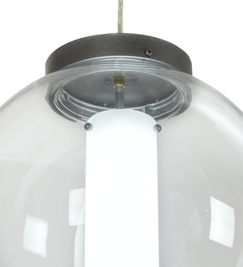 Meyda Lighting Bola 14" LED Pewter Cilindro Pendant Light With White & Clear Shade