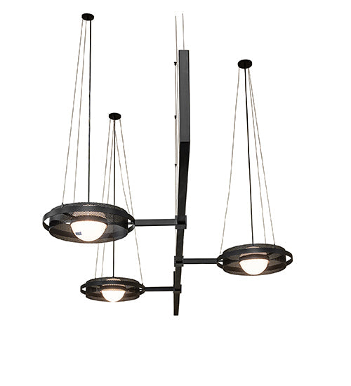 Meyda Lighting Bola 178" 3-Light Solar Black Whipple Island Chandelier With White Shade Glass