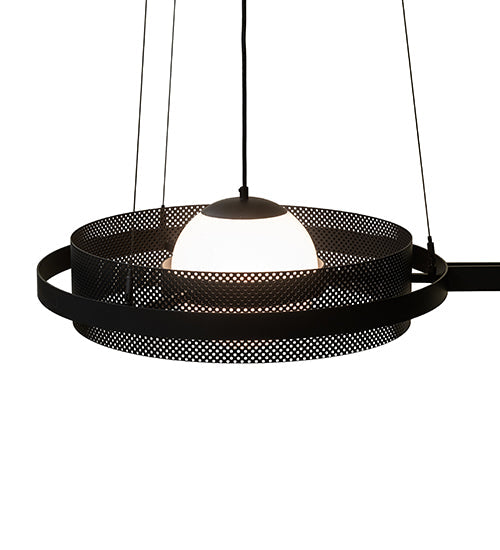 Meyda Lighting Bola 178" 3-Light Solar Black Whipple Island Chandelier With White Shade Glass