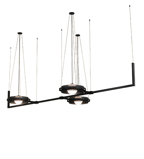 Meyda Lighting Bola 178" 3-Light Solar Black Whipple Island Chandelier With White Shade Glass