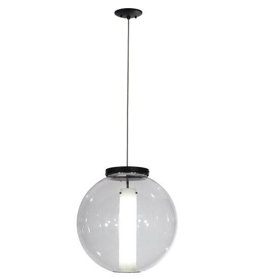 Meyda Lighting Bola 18" Solar Black Powder Coat Cilindro Pendant Light With Clear & White Shade Glass