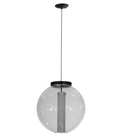 Meyda Lighting Bola 18" Solar Black Powder Coat Cilindro Pendant Light With Clear & White Shade Glass