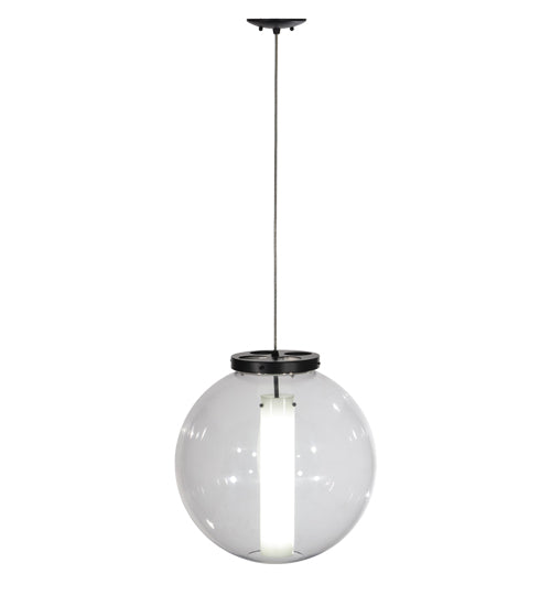 Meyda Lighting Bola 18" Solar Black Powder Coat Cilindro Pendant Light With Clear & White Shade Glass
