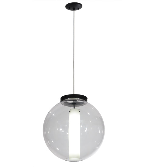 Meyda Lighting Bola 18" Solar Black Powder Coat Cilindro Pendant Light With Clear & White Shade Glass