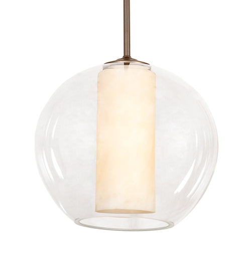 Meyda Lighting Bola 18" Tyler Bronze Cilindro Pendant Light With Clear Glass & Shara Taupe Idalight Shade
