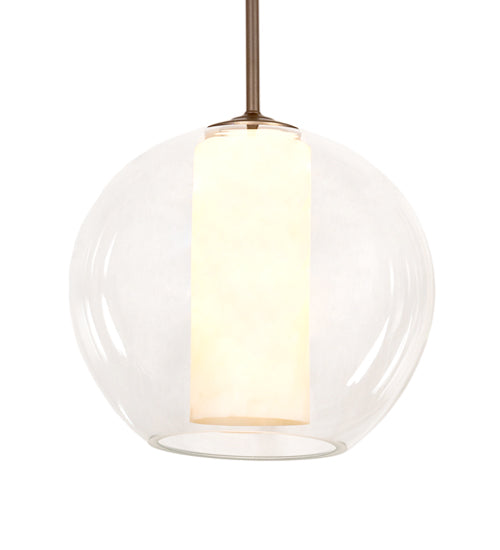Meyda Lighting Bola 18" Tyler Bronze Cilindro Pendant Light With Clear Glass & Shara Taupe Idalight Shade