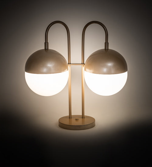 Meyda Lighting Bola 19" 2-Light Champagne Metallic Deux Table Lamp With White Orbs Shade Glass