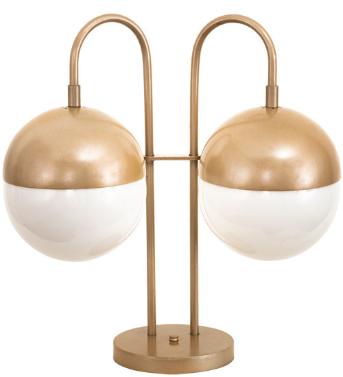 Meyda Lighting Bola 19" 2-Light Champagne Metallic Deux Table Lamp With White Orbs Shade Glass