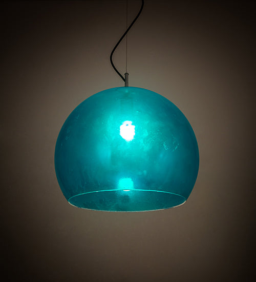 Meyda Lighting Bola 20" Chrome Play Pendant Light With Blue Shade Glass