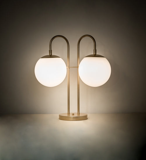 Meyda Lighting Bola 21" 2-Light Champagne Metallic Deux Table Lamp With White Opal Globe Shade Glass