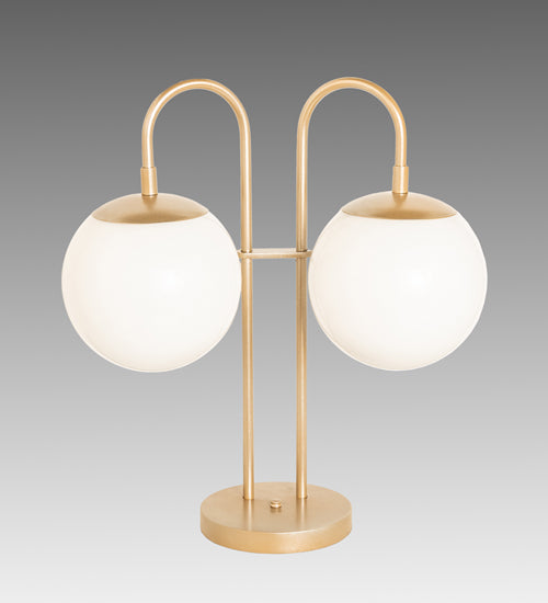 Meyda Lighting Bola 21" 2-Light Champagne Metallic Deux Table Lamp With White Opal Globe Shade Glass