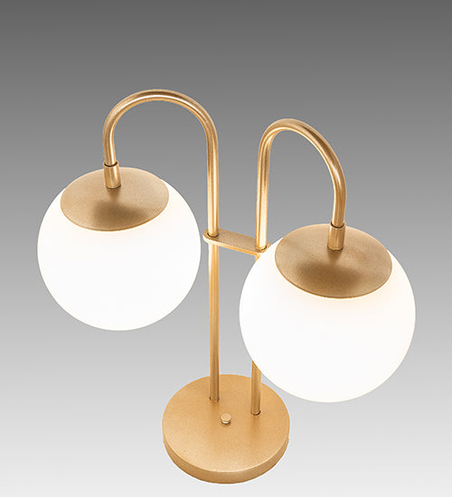 Meyda Lighting Bola 21" 2-Light Champagne Metallic Deux Table Lamp With White Opal Globe Shade Glass