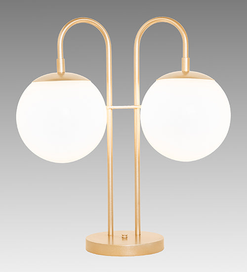 Meyda Lighting Bola 21" 2-Light Champagne Metallic Deux Table Lamp With White Opal Globe Shade Glass