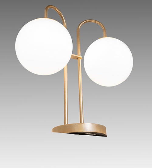 Meyda Lighting Bola 21" 2-Light Champagne Metallic Deux Table Lamp With White Opal Globe Shade Glass