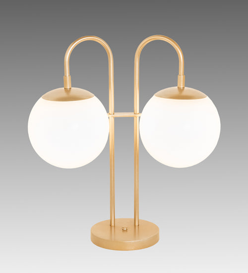 Meyda Lighting Bola 21" 2-Light Champagne Metallic Deux Table Lamp With White Opal Globe Shade Glass