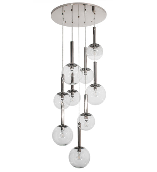 Meyda Lighting Bola 26" 9-Light Polished Nickel Cascading Pendant Light With Clear Shade Glass