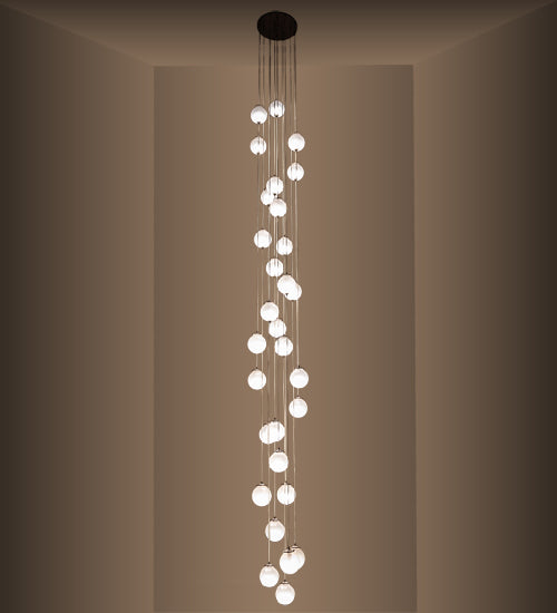 Meyda Lighting Bola 28" 30-Light Mahogany Bronze Cascading Pendant Light With White Sparkle Orbs Shade Glass