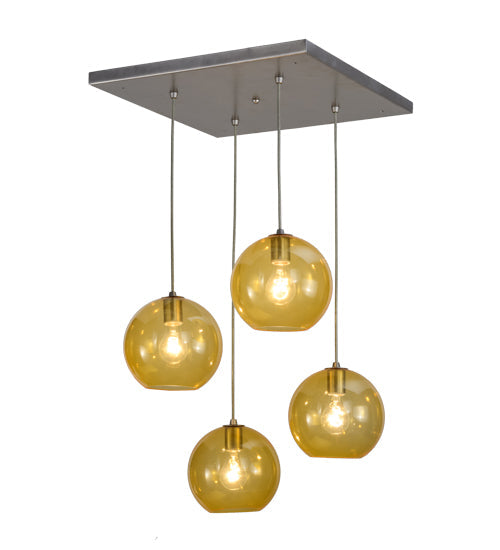 Meyda Lighting Bola 28" 4-Light Brushed Nickel Powder Coat Cascading Pendant Light With Amber Shade Glass