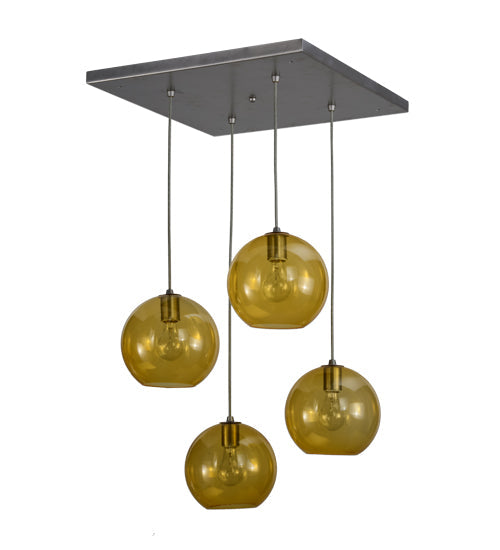 Meyda Lighting Bola 28" 4-Light Brushed Nickel Powder Coat Cascading Pendant Light With Amber Shade Glass