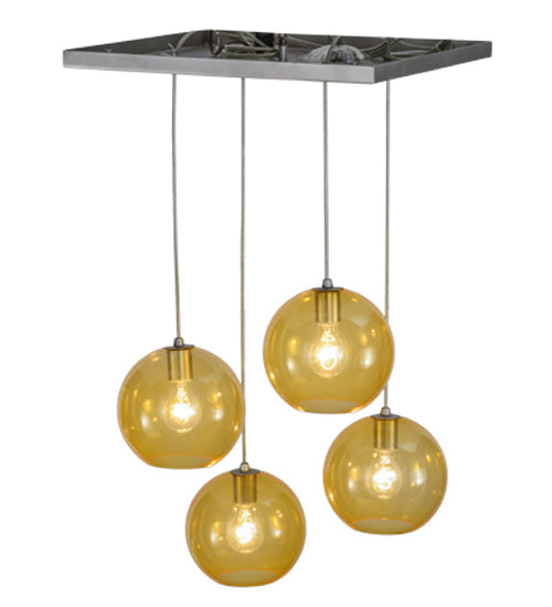 Meyda Lighting Bola 28" 4-Light Brushed Nickel Powder Coat Cascading Pendant Light With Amber Shade Glass