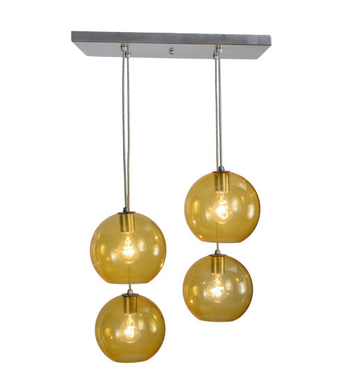 Meyda Lighting Bola 28" 4-Light Brushed Nickel Powder Coat Cascading Pendant Light With Amber Shade Glass