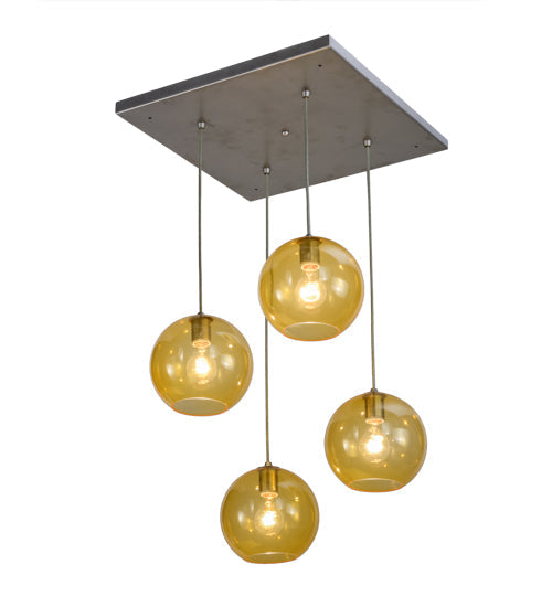 Meyda Lighting Bola 28" 4-Light Brushed Nickel Powder Coat Cascading Pendant Light With Amber Shade Glass