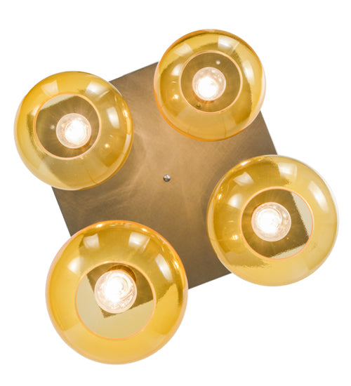 Meyda Lighting Bola 28" 4-Light Brushed Nickel Powder Coat Cascading Pendant Light With Amber Shade Glass