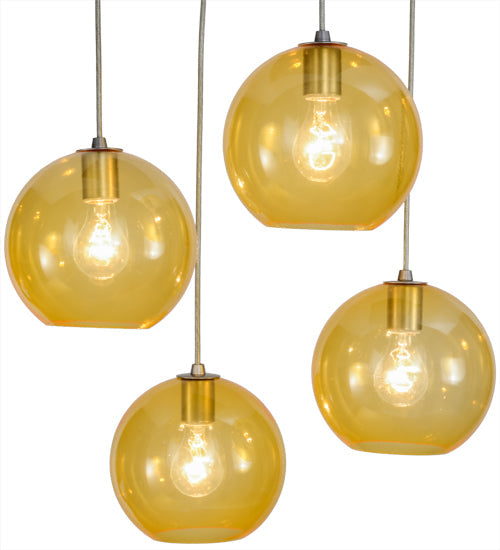 Meyda Lighting Bola 28" 4-Light Brushed Nickel Powder Coat Cascading Pendant Light With Amber Shade Glass