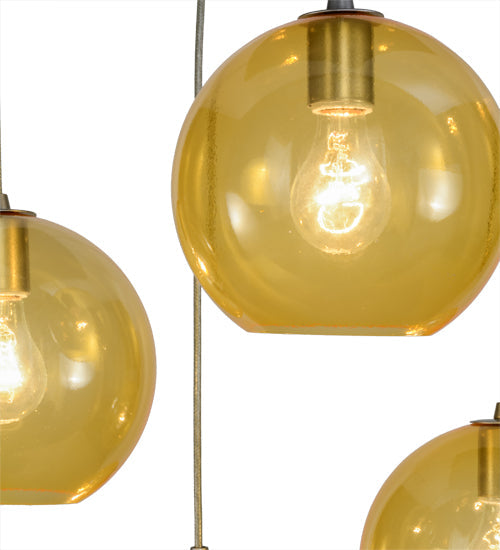 Meyda Lighting Bola 28" 4-Light Brushed Nickel Powder Coat Cascading Pendant Light With Amber Shade Glass