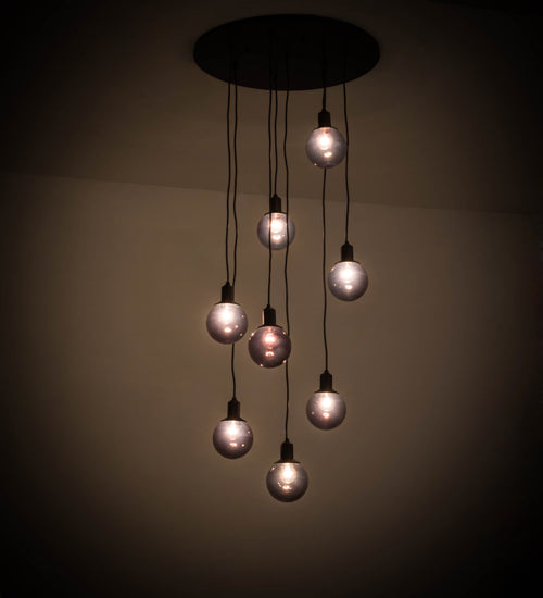 Meyda Lighting Bola 28" 8-Light Solar Black Cascading Pendant Light With Smoke Shade Glass