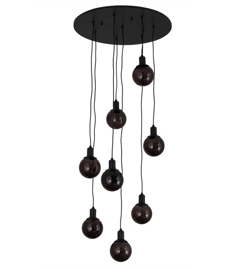 Meyda Lighting Bola 28" 8-Light Solar Black Cascading Pendant Light With Smoke Shade Glass