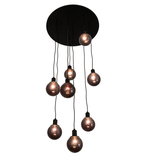 Meyda Lighting Bola 28" 8-Light Solar Black Cascading Pendant Light With Smoke Shade Glass