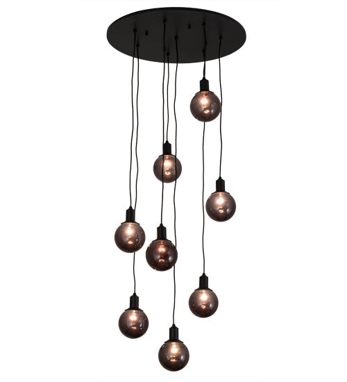 Meyda Lighting Bola 28" 8-Light Solar Black Cascading Pendant Light With Smoke Shade Glass