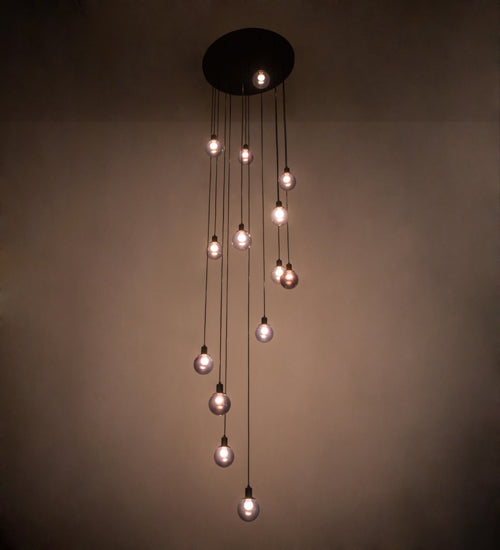 Meyda Lighting Bola 34" 14-Light Solar Black Cascading Pendant Light With Smoke Shade Glass