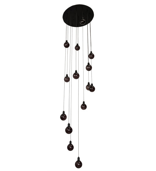 Meyda Lighting Bola 34" 14-Light Solar Black Cascading Pendant Light With Smoke Shade Glass