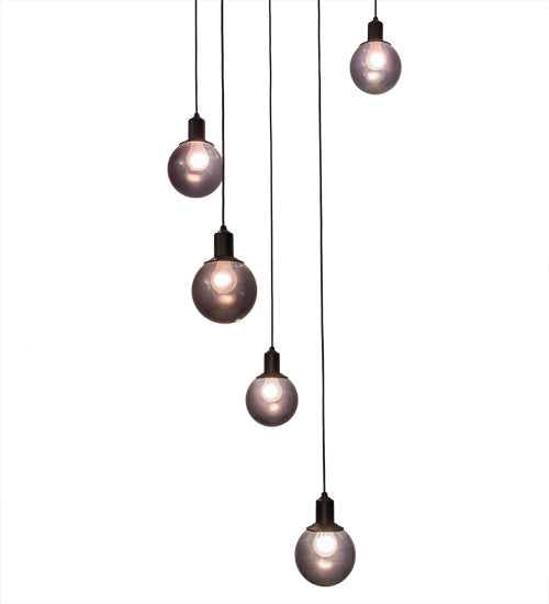Meyda Lighting Bola 34" 14-Light Solar Black Cascading Pendant Light With Smoke Shade Glass