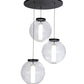 Meyda Lighting Bola 34" 3-Light Black Textured Cilindro Cascading Pendant Light With Crystal & Statuario Idalight Shade Glass