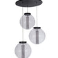 Meyda Lighting Bola 34" 3-Light Black Textured Cilindro Cascading Pendant Light With Crystal & Statuario Idalight Shade Glass