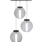 Meyda Lighting Bola 34" 3-Light Black Textured Cilindro Cascading Pendant Light With Crystal & Statuario Idalight Shade Glass
